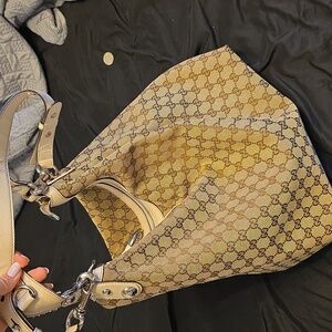 Gucci Beige and Brown Monogram Shoulder Bag